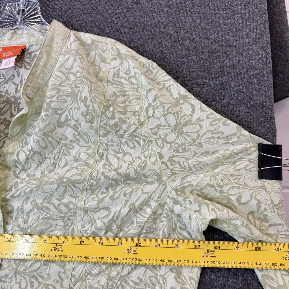 Hearts Of Palm Womens Tunic Top Sz 18 Green Burnout Roll Tab Sleeve Tropical - Picture 7 of 10